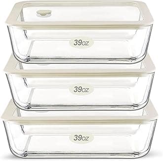 Urban Green Glass Food Container Set with Glass Lid, 3 Pack, Food Storage Containers Set, Airtight, LeakProof, 100% Plastic Free, Meal Prep Containers (White Color)