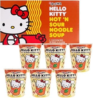 - Hello Kitty Instant Ramen Noodle Cup | 6 Pack | Hot and Sour Flavor | Premium Microwaveable Ramen Soup Mix, Asian Snacks