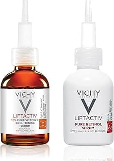 Vichy Anti-Aging Duo, Serum Skin Care Set with LiftActiv 16% Vitamin C Serum & LiftActiv Pure Retinol Serum for Face, Brightening + Plumping + Anti Aging