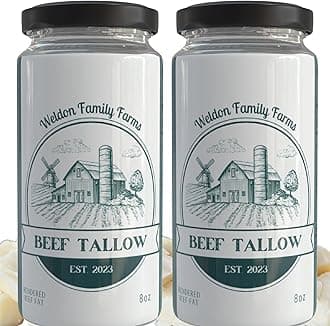 Weldon Family Farms, Rendered Beef Tallow for Cooking, 2 pack, Grass fed, Made From Beef Suet, Premium cooking oil, 16oz Total, Keto, Paleo, Carnivore, and Low-Carb Diets