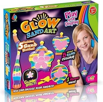Liberty Imports Create Your Own Sand Art Kit DIY Arts and Crafts Activity - Includes 1 Glow Sand, 5 Sand Art Bottles, 5 Bright Sand Colors, Designing Tool & More
