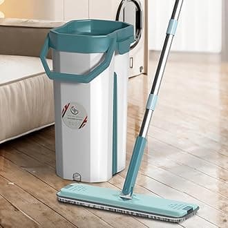 U.P.C. UPC Green Upgraded Hands-Free Squeeze Microfiber Flat Mop System 360° Flexible Head Flat Spin Mop with Bucket (38X12.5 cm) Mop with (1+1)... Mop