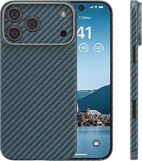 memumi Case for iPhone 17 Pro Max Aramid Fiber, [NO-case Feeling] Durable Sturdy Aramid Fiber with 0.5mm Slim Case for iPhone 17 Pro Max Thin and Minimalist in Carbon Fiber Design, Black Blue