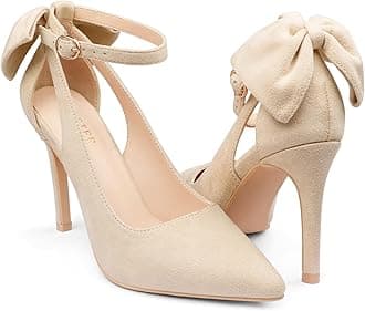 Womens Bow Knot High Heels Pointed Toe Stiletto Ankle Strap D'Orsay Pumps Bow Evening Dress Shoes