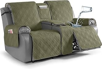 TAOCOCO Loveseat Recliner Cover with Center Console, 100% Waterproof Pet Cover for Dual Recliner with Straps Design, Split Reclining Loveseat Covers Furniture Pet&Kids Protector (2 Seater, Green)
