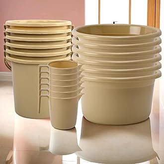 Kuber Industries Set of 18 Bathroom Combo Set | Bathing Set | Bathware Set | 6 Piece Tub-6 Piece Bucket & 6 Piece Mug Combo Set for Bathroom | Bathroom Accessories Set | Beige