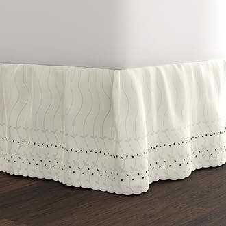 FRESH IDEAS Eyelet Bed Skirt Dust Ruffle Embroidered Details, Classic 14” drop length Gathered Styling, California King, Ivory, FRE30014IVOR05