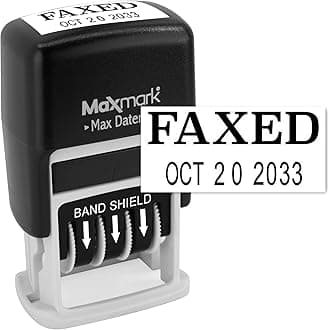 MaxMark Self-Inking Rubber Date Office Stamp with FAXED Phrase & Date - Black Ink (Max Dater II), 12-Year Band