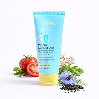 Sunkey 100% Mineral Sunscreen SPF 50 PA++++ | Zinc & Titanium Dioxide | Tomato & Jeju extract, Red Algae | Broad Spectrum UVA/B | No White Cast, Matte Finish | Normal, Oily, Dry Skin Types | 50g