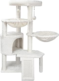Wang Xin Three Layer Cat Tree with Cat Condo Scratch Pad and Two Hammocks,Beige