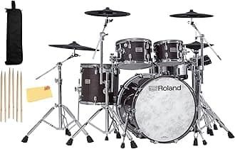 RolandVAD706-GE V-Drums Acoustic Design Electronic Drum Set Bundle with Drumstick Bag, 3 Pairs of Drumsticks, and Austin Bazaar Polishing Cloth - Gloss Ebony