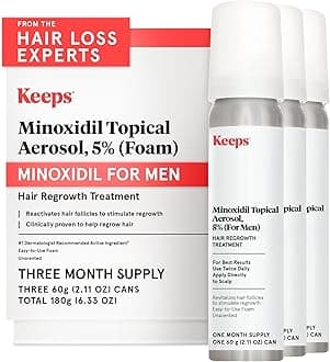 Keeps Extra Strength Minoxidil for Men Topical Aerosol Foam 5%, Hair Growth Treatment - 3 Month Supply (3 x 2.11oz Bottles) - Thicker, Longer Hair - Slows Hair Loss & Promotes Hair Regrowth