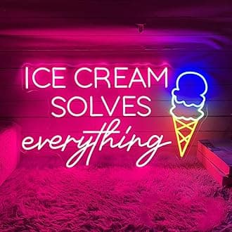 Ice Cream Solves Everything Neon Sign 23.5 inches Led Ice Cream Light Up Signs Wall Decor for Home Restaurant Coffee Bar Decorations
