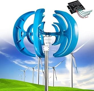 12000W Wind Turbine Generator, 12V/24V/48V 5 Blades Vertical Wind Turbine Kit, 3 Phase AC Generator, Low Wind Speed Starting Wind Power Generator with Controller for Home, Boat, Camping,Blue-24V