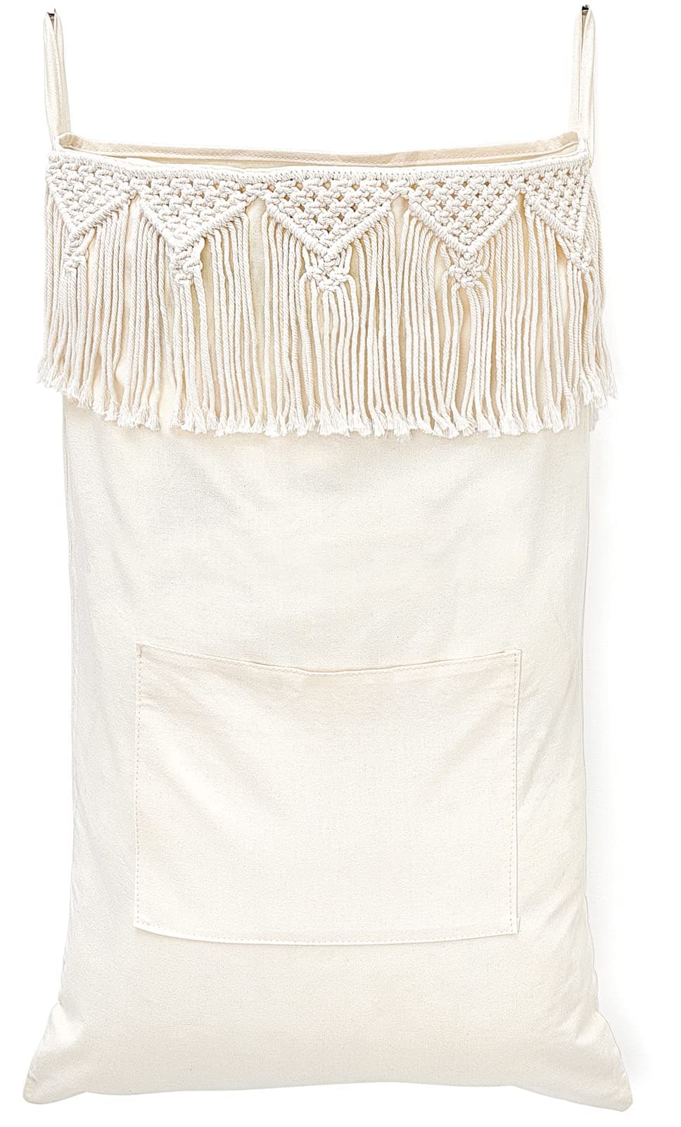 Mkono Macrame Hanging Laundry Bag Over the Door Organizer with Hooks Laundry Bag Boho Laundry Basket for Bathroom Dormitory Travel