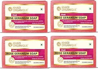 Khadi Organique Natural Herbal Rose Geranium Soap Pack of 4