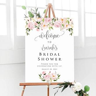 Personalized Light Pink Floral Bridal Shower Welcome Sign, Customized Bridal Luncheon Baby Shower Baptism Celebration Welcome Poster Board Canvas