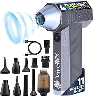 Electric Air Duster & Vacuum Cleaner 2 in 1, 150,000 RPM Air Duster with 4 Modes, Portable Rechargeable Air Blower, Mini Blower for Computer, Keyboard, Electronics