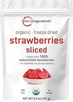Organic Strawberries Sliced, 6.4oz | 100% Natural Fruit | Freeze Dried Strawberry Source | No Sugar & Additives | Healthy Snack & Topping for Beverages or Recipes | Non-GMO, Vegan