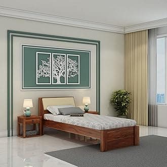 WOODLAB Furniture Single Size Bed Without Storage for Bedroom Living Room Home Hotel Wooden Single Cot Bed Palang for Guest Room Solid Wood Cushion Headboard (Honey Finish)