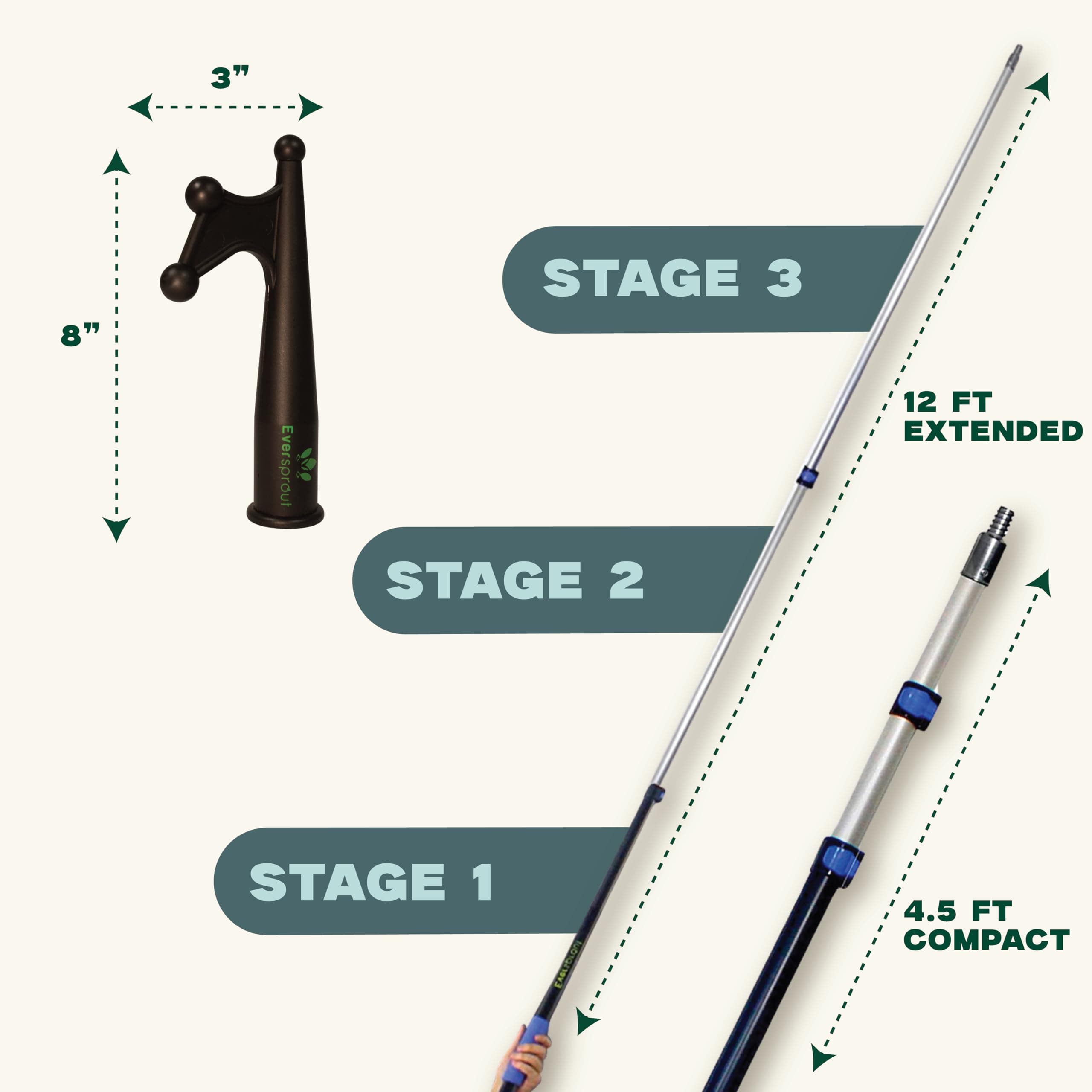 EVERSPROUT Telescoping Boat Hook | Floats, Scratch-Resistant, Sturdy Design | Durable & Lightweight, 3-Stage Anodized Aluminum Pole | Threaded End for Boating Accessories