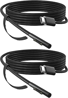 P45W 15V 3A Compatible with Microsoft Surface Pro 3/5/6/7Go3/2/1 Laptop 4/3/2/1 Type-C to Surface Nylon Braided Cable Power Supply USB-C Charger Cable - 2-Pack Black 6.6ft