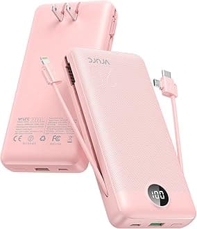 - Portable Charger 20000mAh, Fast Charging Power Bank USB C,4 Output 2 Input Travel Essentials Charging Bank Equipped with LED Display,Built-in Wall Plug and Cables,Phone Charger Battery,Pink