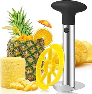 Premium Pineapple Corer and Slicer Tool - Pineapple Cutter with Sharp Serrated Tips - Easy to Use & Clean - Stainless Steel Core Remover for Pineapple - Slice and Core Fruits with Ease(Black)