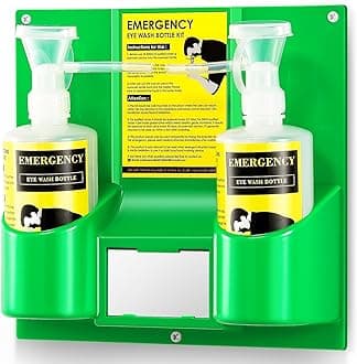 - CGOLDENWALL Portable Eye Wash Station Wall Mounted Eyewash Station Emergency Eye Wash Kit, 2 * 16.09oz Eyewash Bottle, No Eyewash Solution, with a Free Eyewash Sign
