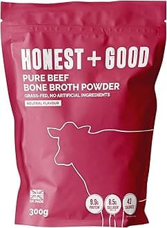 Honest + Good Beef Bone Broth Powder - 300 g | 1 Month Supply | Contains 8500mg Type I & III Collagen | Made with Grass Fed British Cattle | Promotes Hair Skin Nail & Gut Health | UK Made