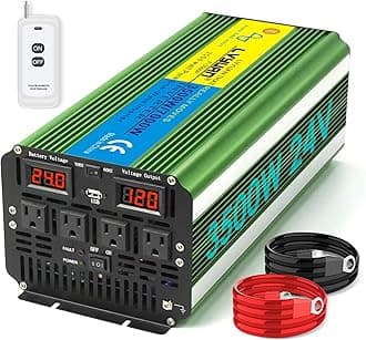LVYUAN 3500W/7000W-24V Green 12V Pure Sine Wave Power Inverter, 4 Outlets, 5000VA, 3.5kW, 7kW Peak, 230V AC, 60Hz, 16x5.4x7 Inches, 1 Pack
