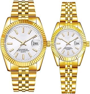 Couple Watches Fashion Silver Stainless Steel Pair Watches Men and Women Matching Quartz Wrist Watches Gifts Set of 2