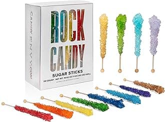 Assorted Rock Candy Sugar Sticks - 24 Individually Wrapped Treats - Assorted Colors & Flavors