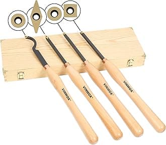 VINWOX 4 PCS Carbide Turning Tool Set, Including Rougher, Finisher, Peach Square Radius, Detailer, 20” Full Size Carbide Wood Lathe Turning Tool