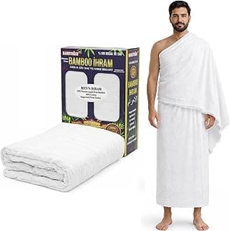 Modefa Islamic Men's Ihram for Umrah Men - Hajj Umrah Essentials - Ehram Ahram for Hajj 2 Piece Set - Seamless Viscose Made from Bamboo + Cotton Ihram Towel Set 110 x 220cm (Ihram Only)