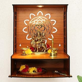 Ekhasa Wooden Pooja Mandir for Home Wall Mounted | God Temple | Puja Stand | Unit With LED Spotlight | Temple for Office