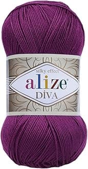 Alize Diva Silk Effect 100% Microfiber Acrylic Sport Yarn 1 Ball skeins 100gr 383yds Color (297 - Plum)
