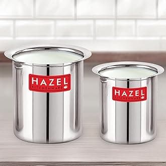 HAZEL Steel Milk Pot Without Lid Set of 2 | 880 ml & 1250 ml Stainless Steel Milk Boiler Container | Milk Boiling Vessel Gunj for Kitchen, 2 Pc Set