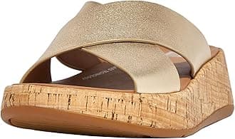 F-mode Leather/Cork Flatform Cross Slide womens Flat Sandal