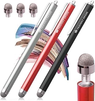 Mesh Tip Stylus Pen for Touchscreen — 3-Pack Micro-Knit Capacitive Stylus Pen for iPad & iPhone with 3 Replaceable Fiber Tips, Elastic Lanyards & Screen Cleaning Cloth