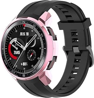 FitTurn Compatible with Huawei Honor Watch GS pro case,Soft Fashion Plated Metal Color Frame Shock Resistant Proof Cover Protective Protector Shell Bumper Accessory TPU Silicone Case (Pink)