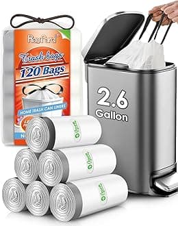 120 Counts 2.6 Gallon Small Drawstring Trash Bags Garbage Bags by RayPard, Small Strong Plastic Bags fit 7.5-10 Liter Trash Can for Home Office Kitchen Bathroom Bedroom, White Waste Basket Liners