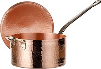 DEMMEX Handmade 1.6L Unlined Solid Copper Saucepan with Lid – Thick 1.2mm, Sugar & Sauce Pan for Hob Use, Traditional Turkish Copper Pan (Unlined)