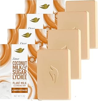 Plant Milk Cleansing Bar Soap Coconut Milk & Sugar Lychee Smooth Revitalizer 4 Count for Moisturized Skin Gentle Cleanser, No Sulfate Cleansers or Parabens, 98% Biodegradable Formula 5 oz