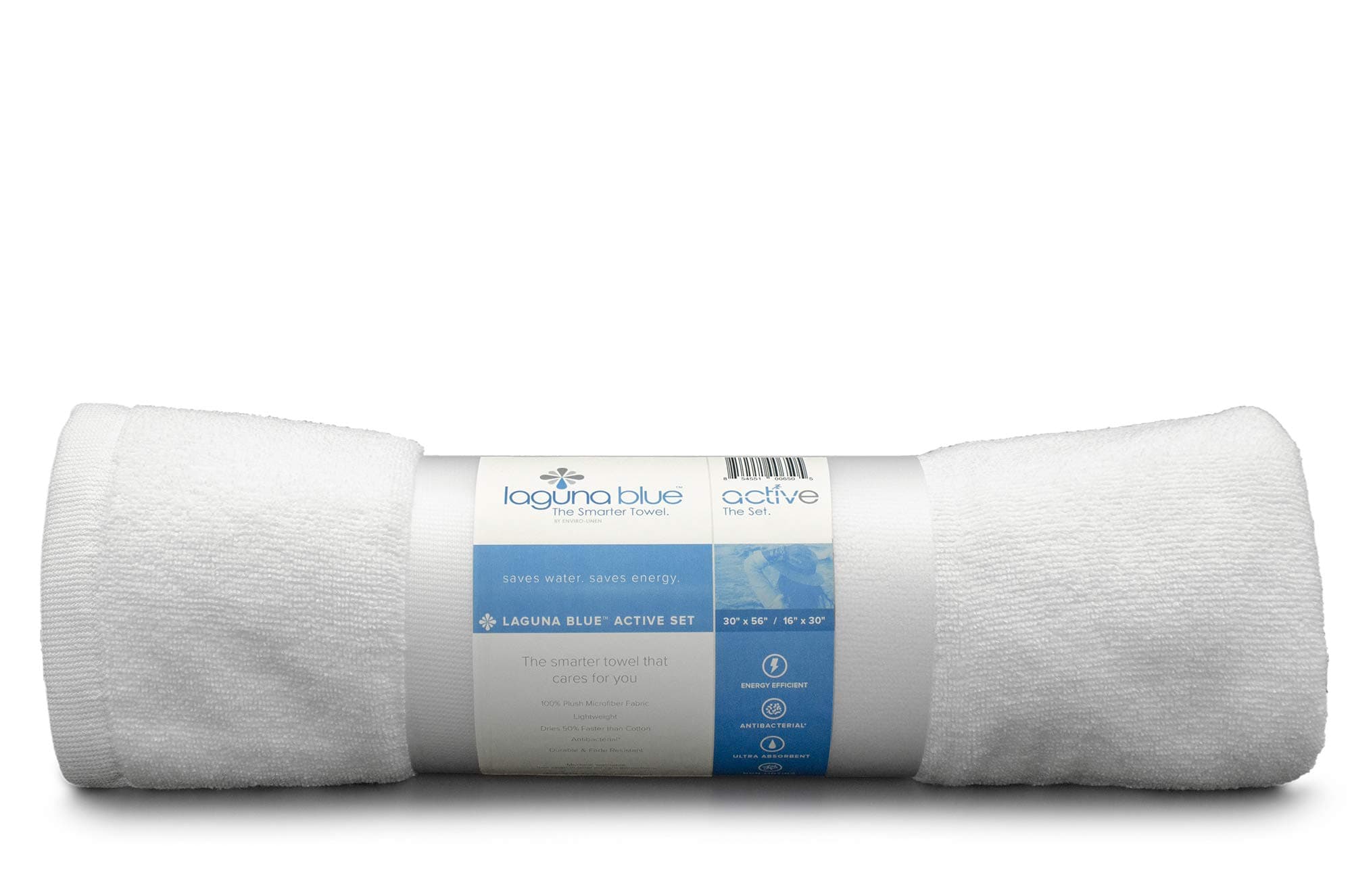 Laguna Blue Active Set (2-Pack) - Antibacterial Quick Drying Microfiber Multi-Purpose Bath Towel (30" x 56") with Workout Towel (16" x 30") - Ideal for Travel, Swimming, Backpacking, Yoga, and More