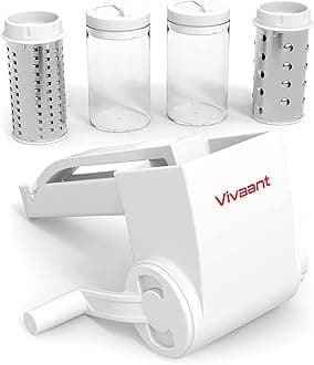 Vivaant Parmesan Cheese Grater Hand Crank, Restaurant-Grade Rotary Cheese Grater Handheld Italian Style with 2 Stainless Steel Drum Blades is Dishwasher Safe & Easy to Clean