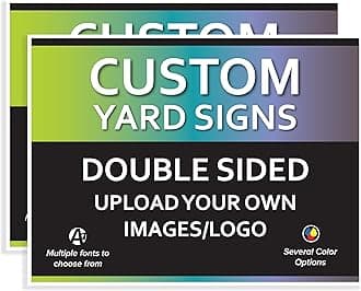 VSE | Custom Made-To-Order Plastic Yard Signs | 24x18 UV Printed | Upload Your Image or Artwork | Add Your Own Text | Choose from Multiple Background and Font Colors | Add H-Stakes (20)