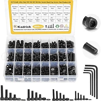 Kadrick Metric Screws Assortment,860PCS M6 M5 M4 M3 Screw Kit, Suitable for 3D Printing DIY,Hex Socket Head Cap Bolts Nuts and Washers Kit, Grade 12.9 Alloy Steel, Black Zinc Plated,Anti Rust Upgrade