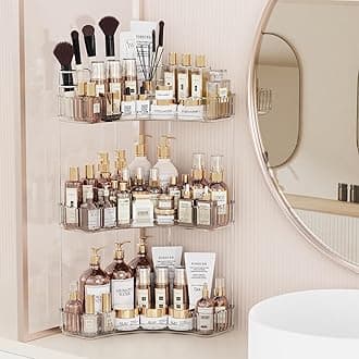 3-Tier Corner Bathroom Counter Organizer with Top Toothbrush Holders,Large Makeup Organizer Countertop with Brush Holder,Skincare Organizers Corner,Exquisite Vanity Organizer (Clear, 3 Tier)