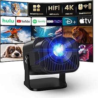 4K Projector with Wifi and Bluetooth, 1080P Native Mini Projector Portable, Auto Keystone Compatible with TV Stick/Memory Stick/USB/Laptop, Smart Home Outdoor Projector-Black